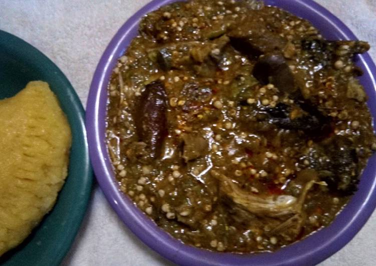 Garri pie and okro soup