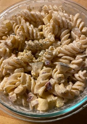 A picture of Dill Pickle Pasta Salad.
