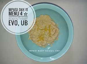 Foto resep MPASI 6M+ Menu 4 ☆》Nasi putih+ikan salmon+buncis+tomat+EVO+UB