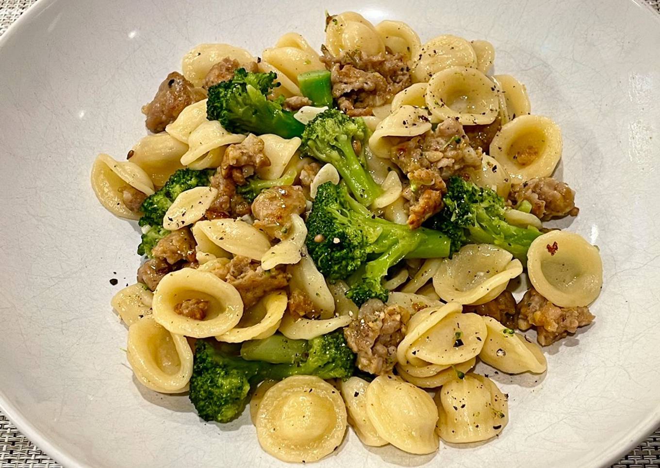 Orecchiette pasta with sweet sausage and broccoli