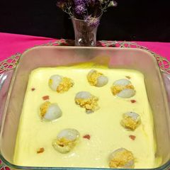 A picture of Mango Cream With Stuffed Lychee Desserts.