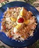 Arroz tibio con jardinera y mayonesa