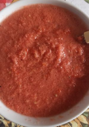Una foto de Gazpacho, sopa fría de tomate