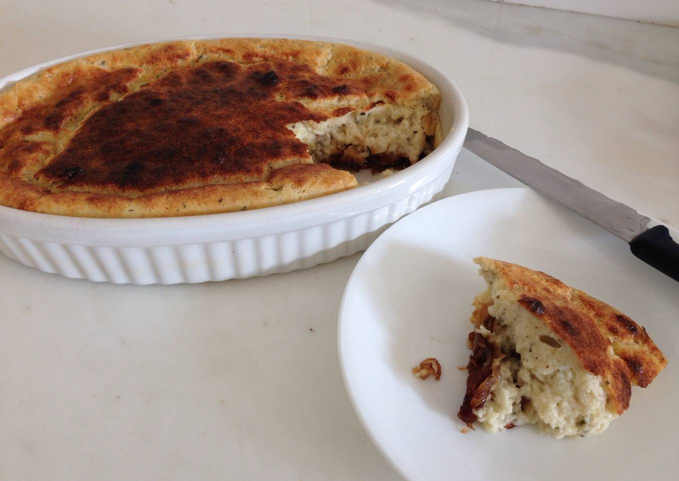 Goats cheese, Caramelised onion and thyme souffle