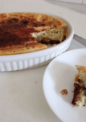 A picture of Goats cheese, Caramelised onion and thyme souffle.
