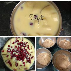 A picture of Fruit Custard with biscuit.