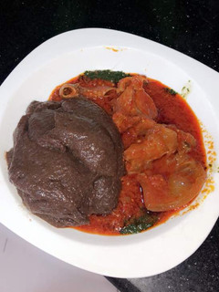 A picture of Ewedu and amala.