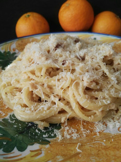 Una foto de Spaghetti con soja a la naranja