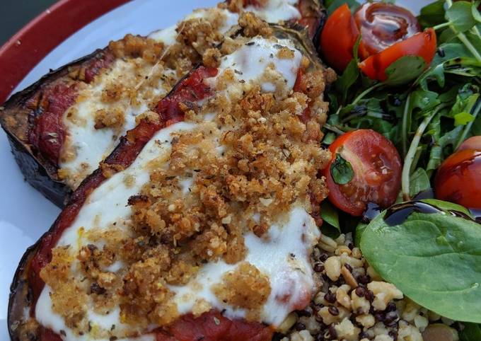 Aubergines with mozzarella and lemony breadcrumbs