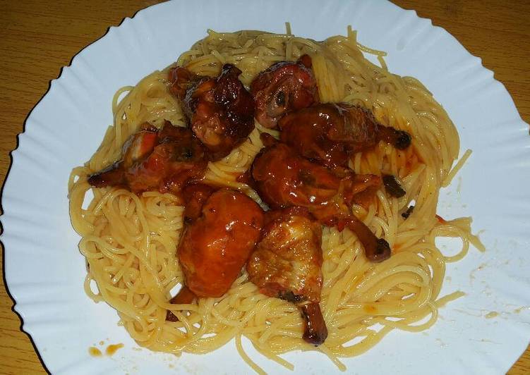 Simple Way to Make Perfect Chicken wings served with spaghetti