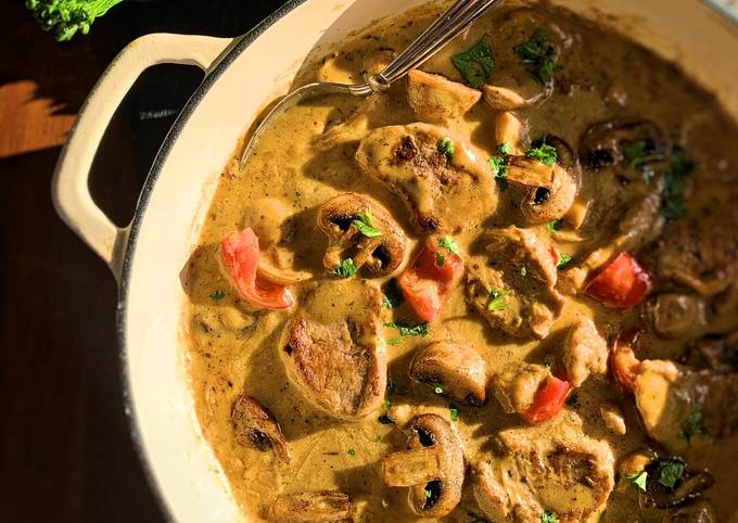 Pork Medallions in a Mushroom and Sherry creamy sauce