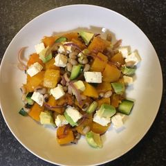 A picture of Roasted butternut and black eye beans salad.