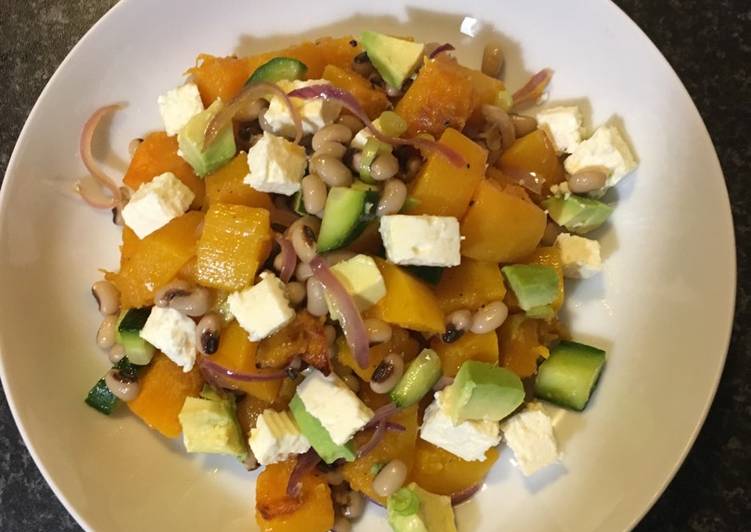 Roasted butternut and black eye beans salad
