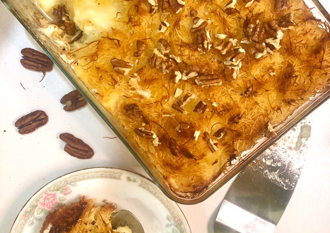 Kunafarissa (Kunafa + Harissa) with QESHTA (Thick Cream)