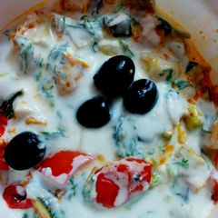 A picture of Chargrilled veggies with Honey Yogurt dressing.