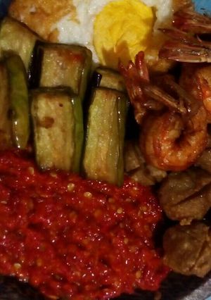 Foto resep Udang goreng sambal penyet terong #PR_Olahan Udang