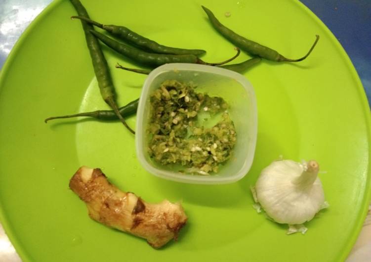 Recipe of Any-night-of-the-week How to preserve Green Chilli, Garlic and Ginger Paste