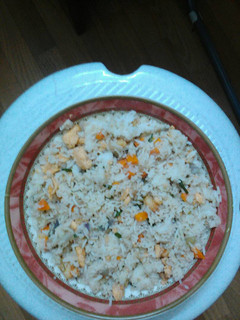 A picture of Fried rice with mango pickle.