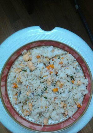 A picture of Fried rice with mango pickle.