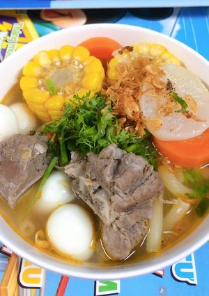 Hình của món Nui nấu sườn heo.