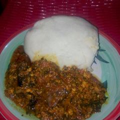 Egusi Soup and Semo A picture of Egusi Soup and Semo.