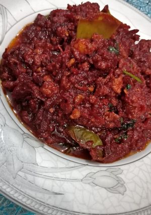 A picture of Beetroot qeema Chuqandar qeema.