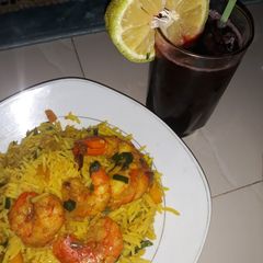 A picture of Basmati fried rice with shrimps.