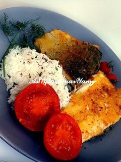 عکسی از دستور پلو با ماهی قزل آلا سوخاری🐟