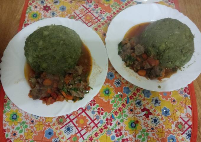 Mokimo and beef stew