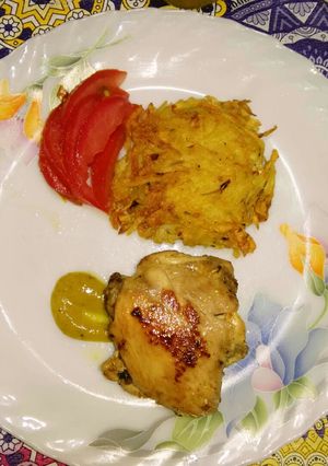Una foto de Pollo a la mostaza con crocante de papas