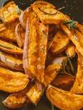 Roasted Sweet Potato Wedges with Brown Sugar Sriracha Glaze