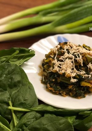 A picture of Spring Onion Spinach Sabzi – Lunch Recipe – Green Leafy Vegetable.