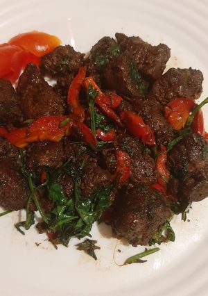 A picture of Fried liver soaked in milk.