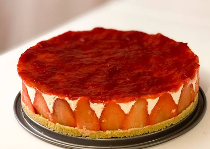 Recette de Super Rapide Fait Maison Cheesecake à la fraise 🍓 triple texture