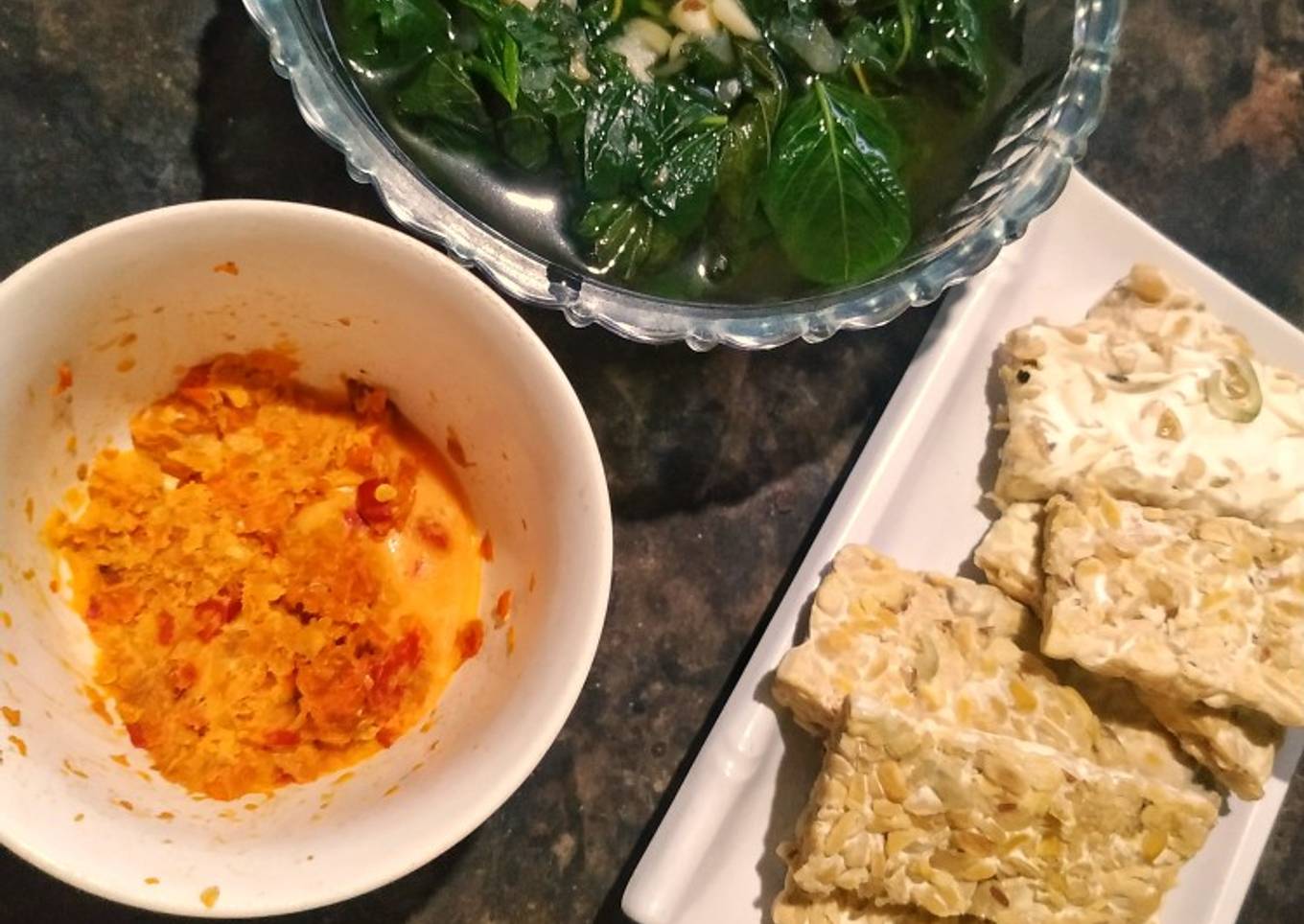 Sayur bayam + penyet tempe