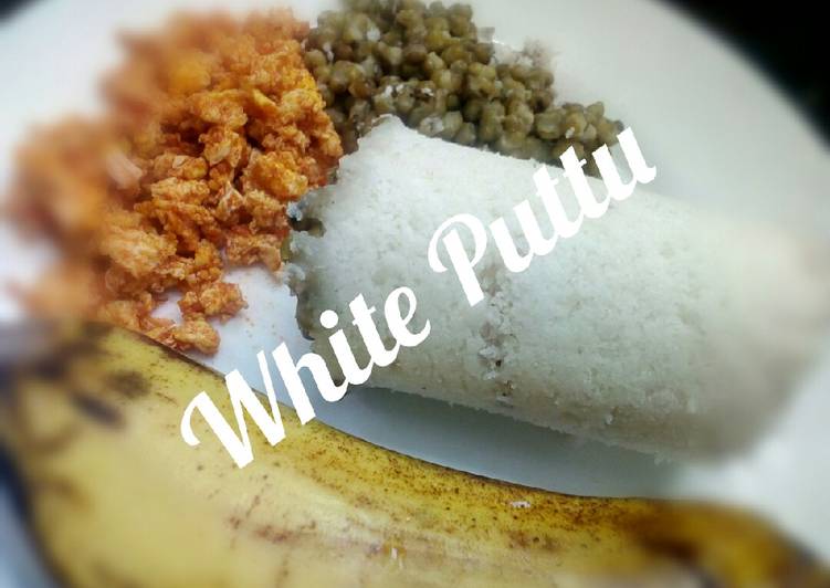 White Puttu with Green Moong Dhal and Egg accompanied Banana