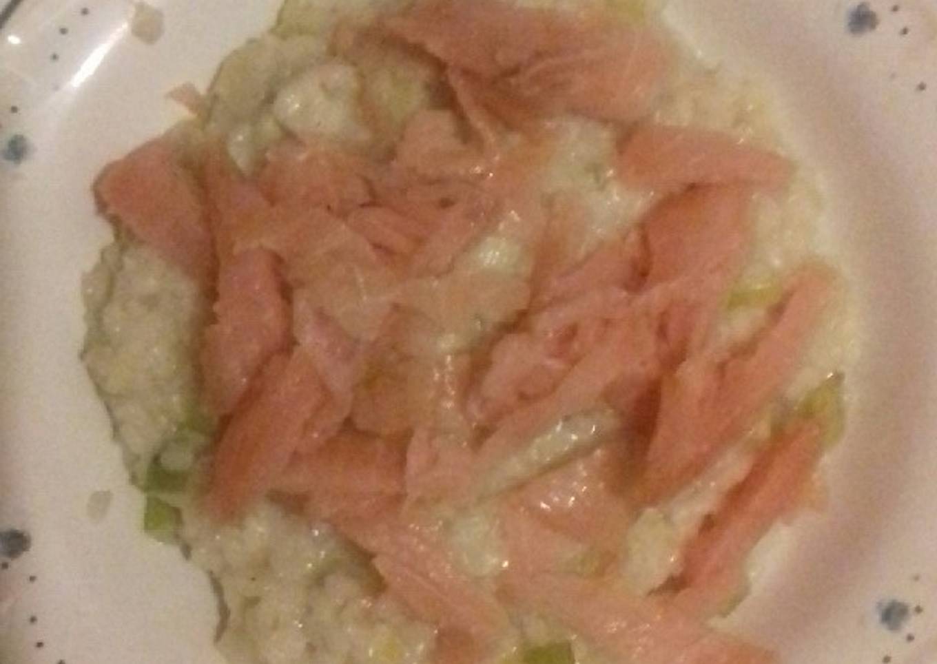 Risotto saumon fumé poireaux
