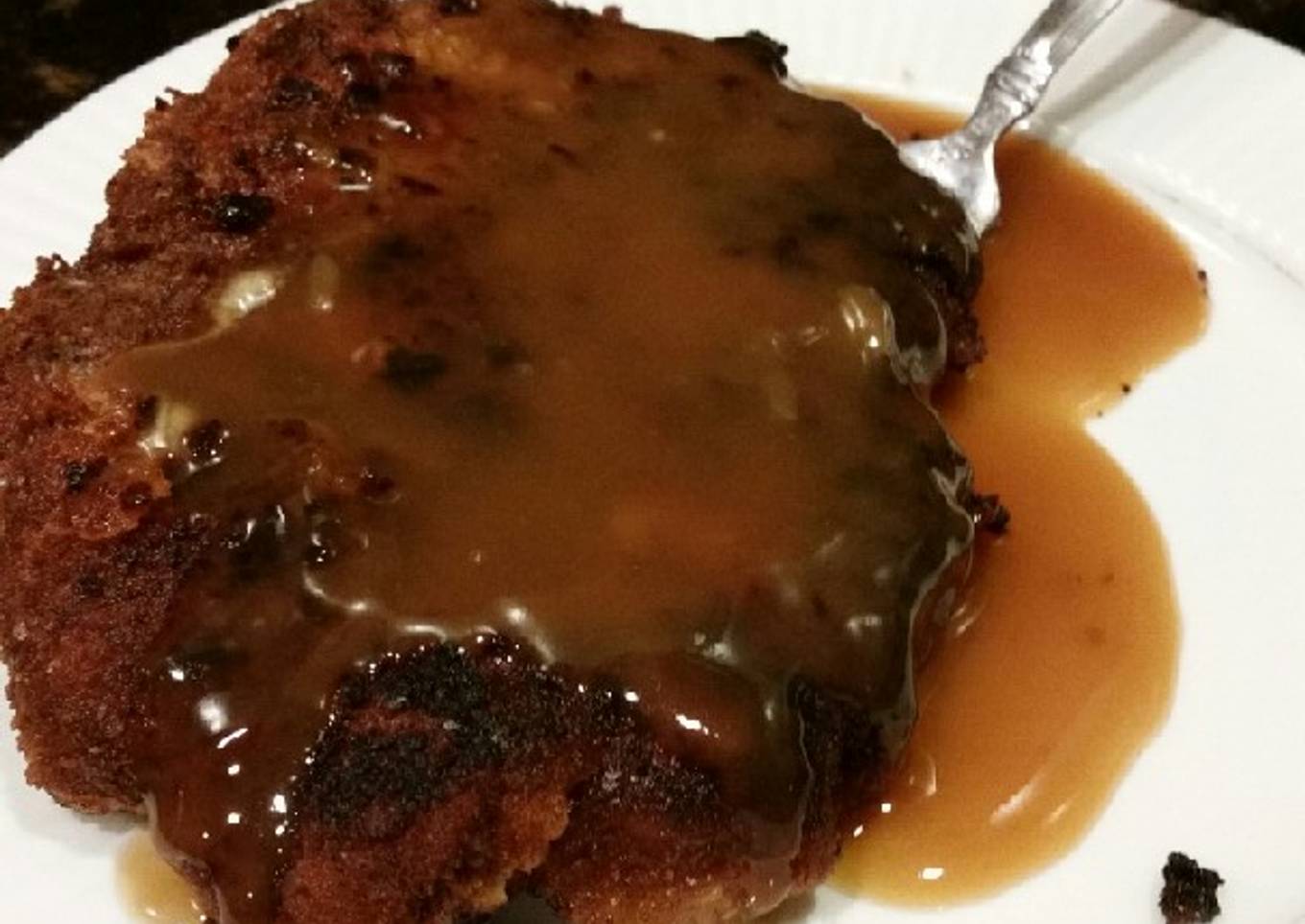 Brad's bacon breaded pork cutlet with apple cider gravy