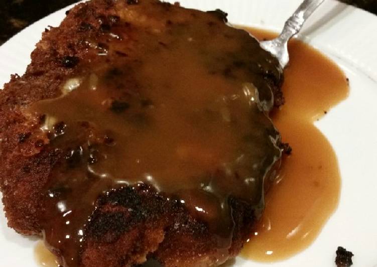 Brad's bacon breaded pork cutlet with apple cider gravy Brad's bacon breaded pork cutlet with apple cider gravy