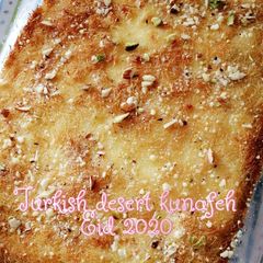 A picture of Kunafeh Turkish dessert (middle Eastern sweet pastry cheese).