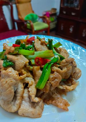 A picture of Stir-Fried Pork with Scallions.