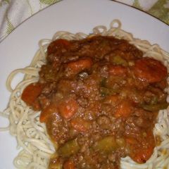 A picture of Mince with spaghetti.
