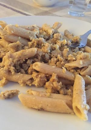 Una foto de Macarrones con carne veganos