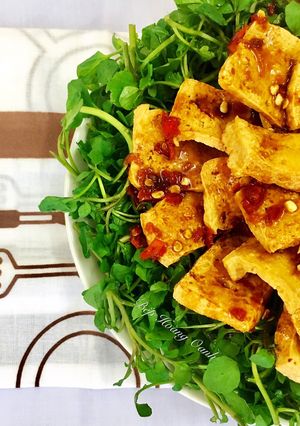 Hình của món Cải Xoong Và Đậu Hủ Chiên Chay.