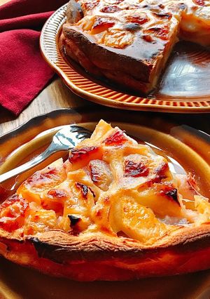 Hình của món 💚 Bánh Đào Nướng (Clafoutis aux pêches).