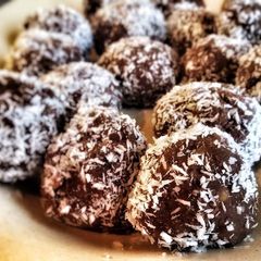 A picture of Vegan chickpea-coconut balls.