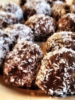 A picture of Vegan chickpea-coconut balls.