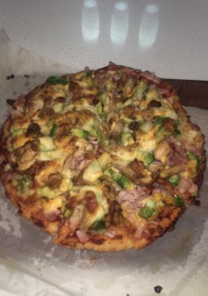 A picture of Chicken Bacon Avo Pizza.