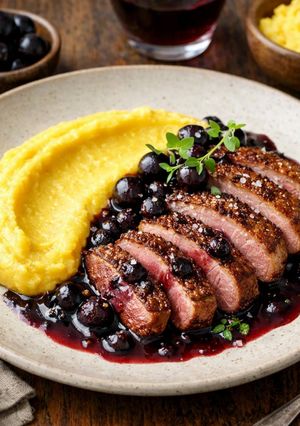 Foto de Magret de Pato com Molho de Jabuticaba e Purê de Mandioquinha