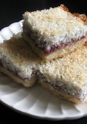 A picture of Jam Coconut Slice.